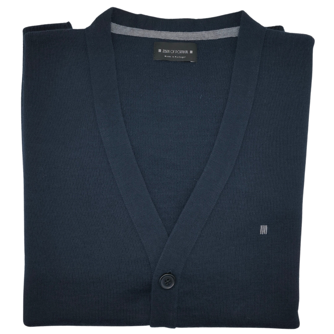 Malha Cardigan Merino Azul Com Botões