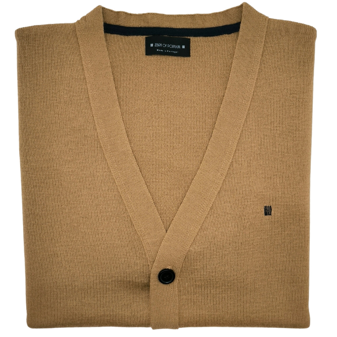 Malha Cardigan Merino Camel Com Botões