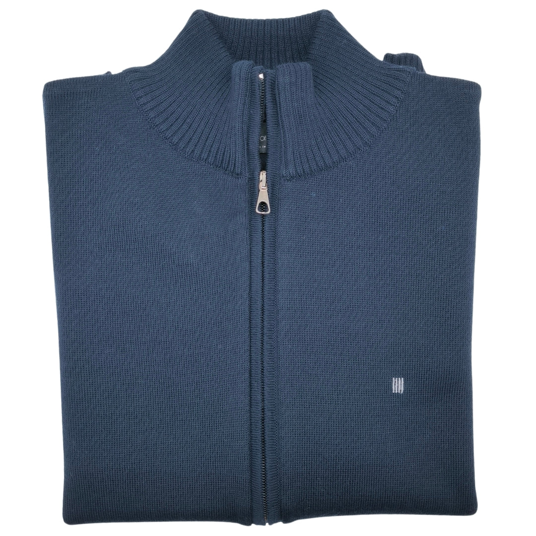 Malha Merino Duplo Fecho Azul Escuro