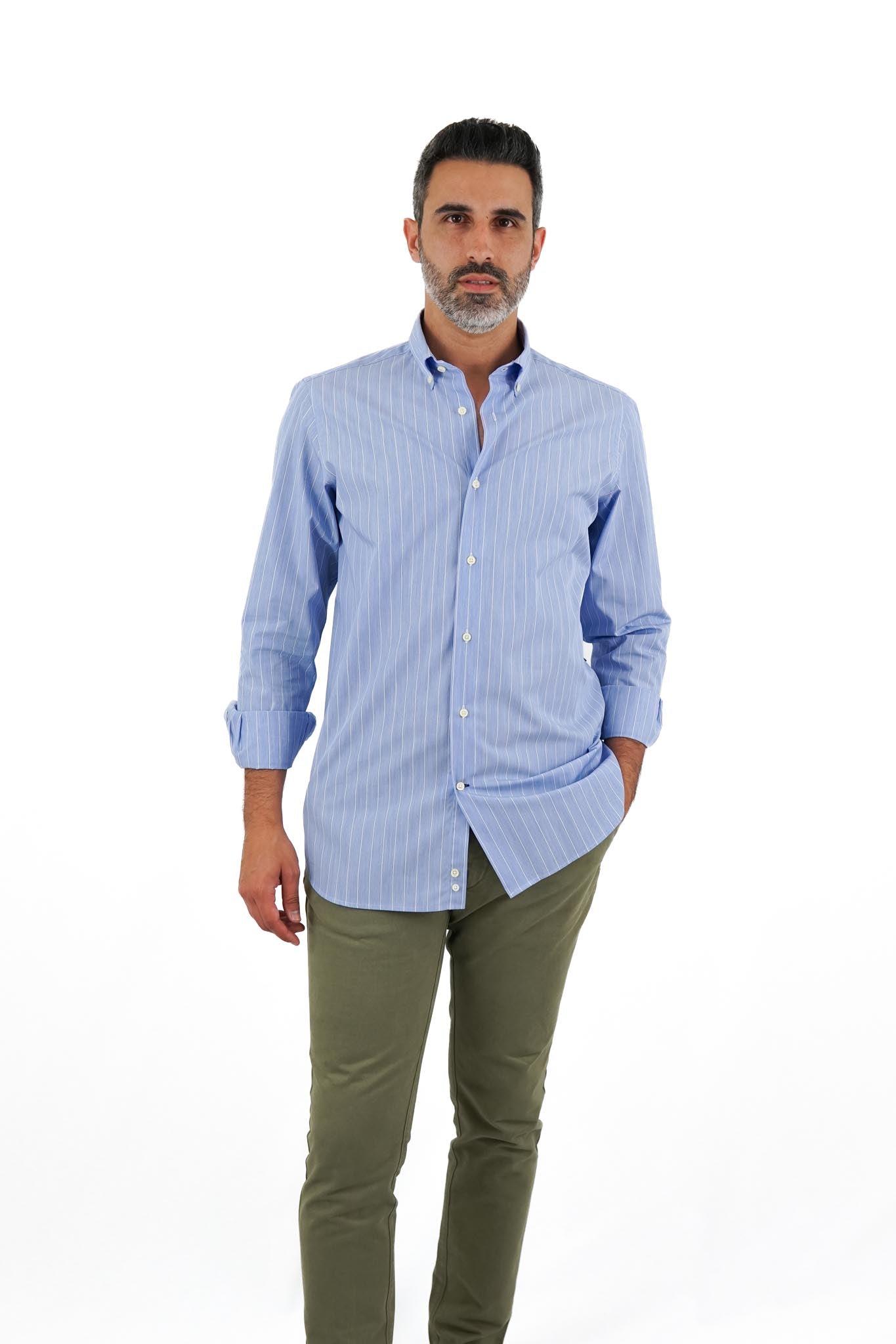 Camisa Azul Com Riscas