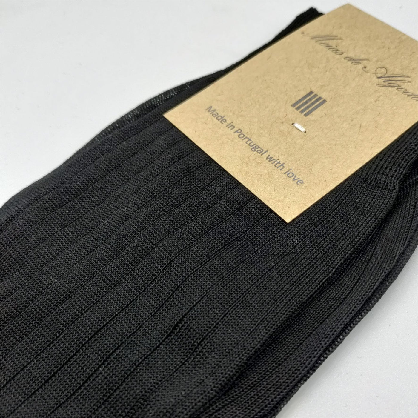 Meias de Cano Curto Caneladas em Preto de 100% Algodao